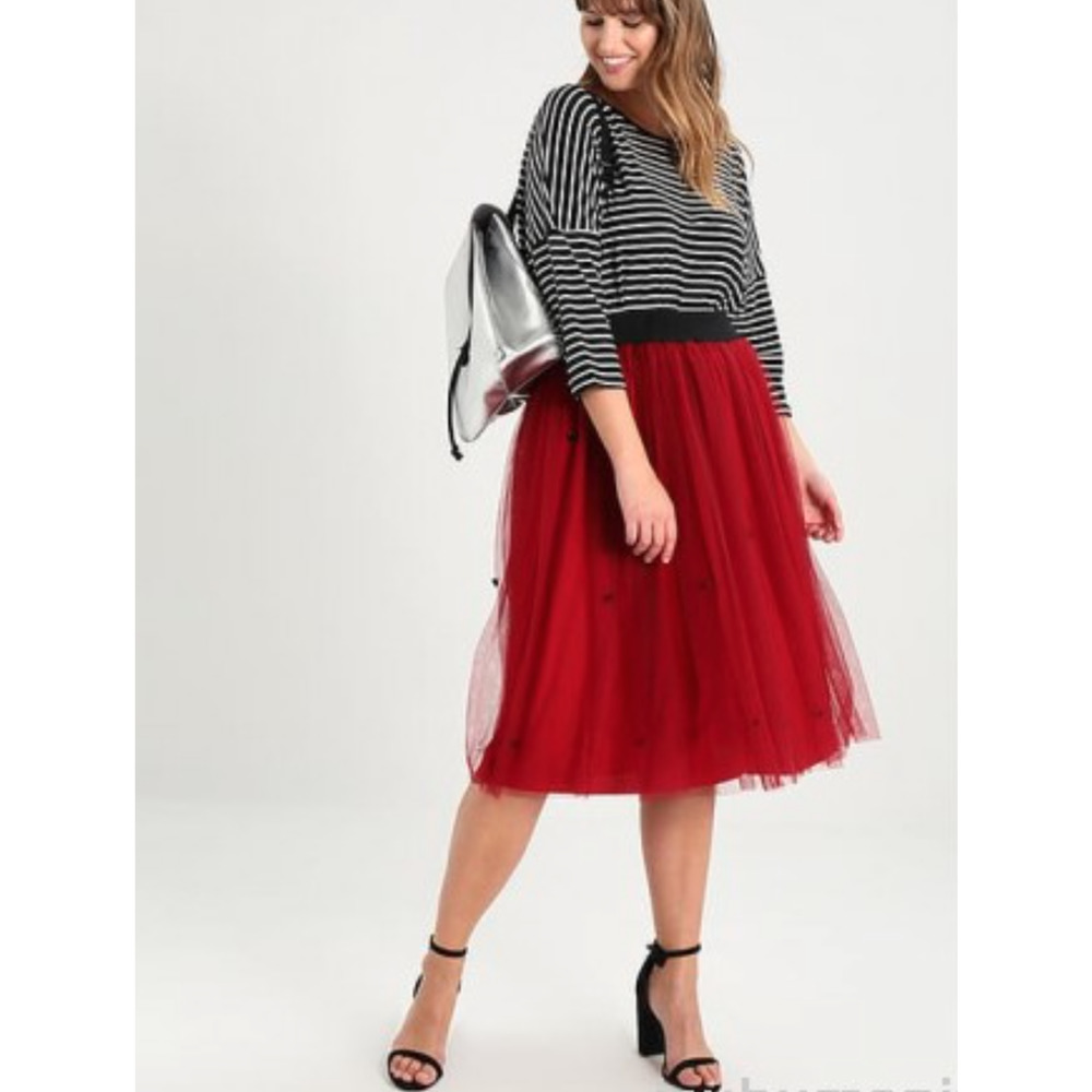 💋 ELVI Red Embellished Tulle Midi Skirt NWT Plus Size 20 ~ Coquette Balletcore